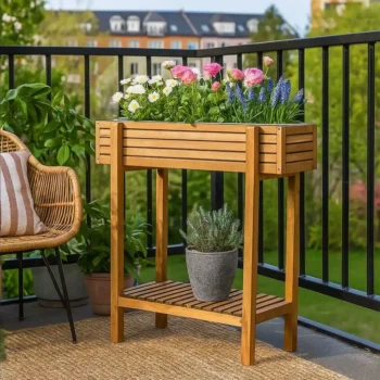 plantekasse i zink og akacietræ