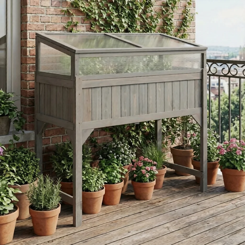 højbed med drivhus til altan